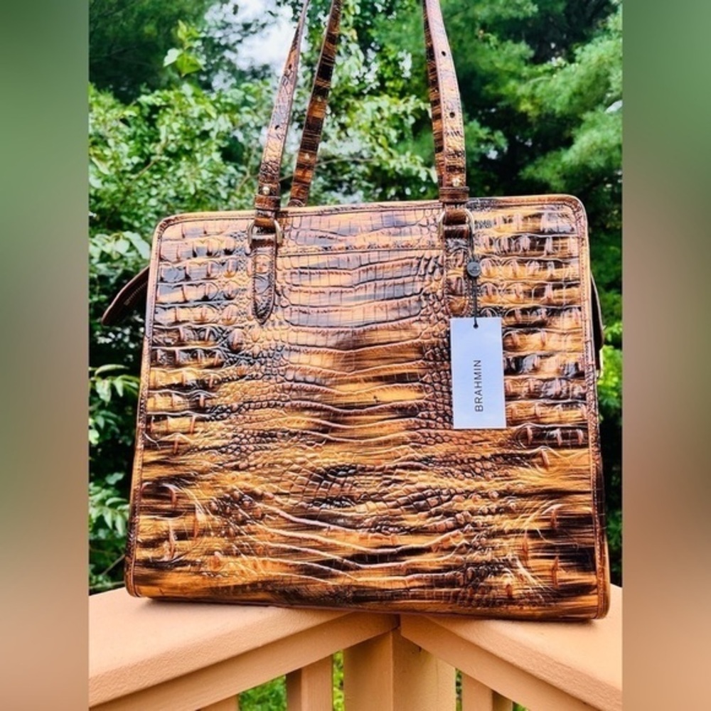 Brahmin Tia Tote Tigers Eye Melbourne Croc Embossed Leather NWT